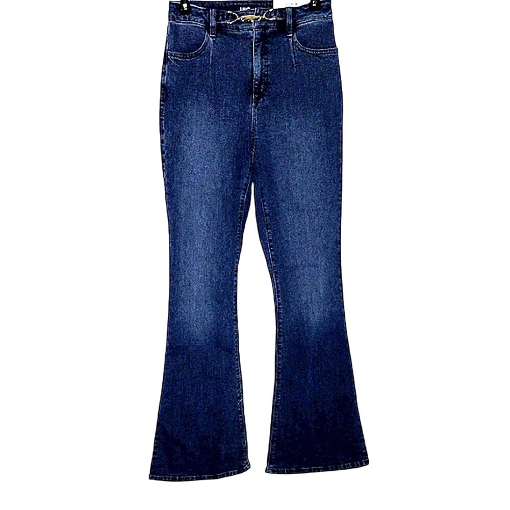 INC High Rise Flare Jeans | Size 4/27 | Medium Wash | Gold Accent Zip | NWT
